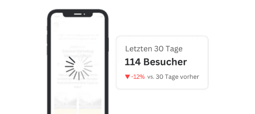 Statistik einer schwachen Website: 114 Besucher in den letzten 30 Tagen, 12 Prozent weniger als davor