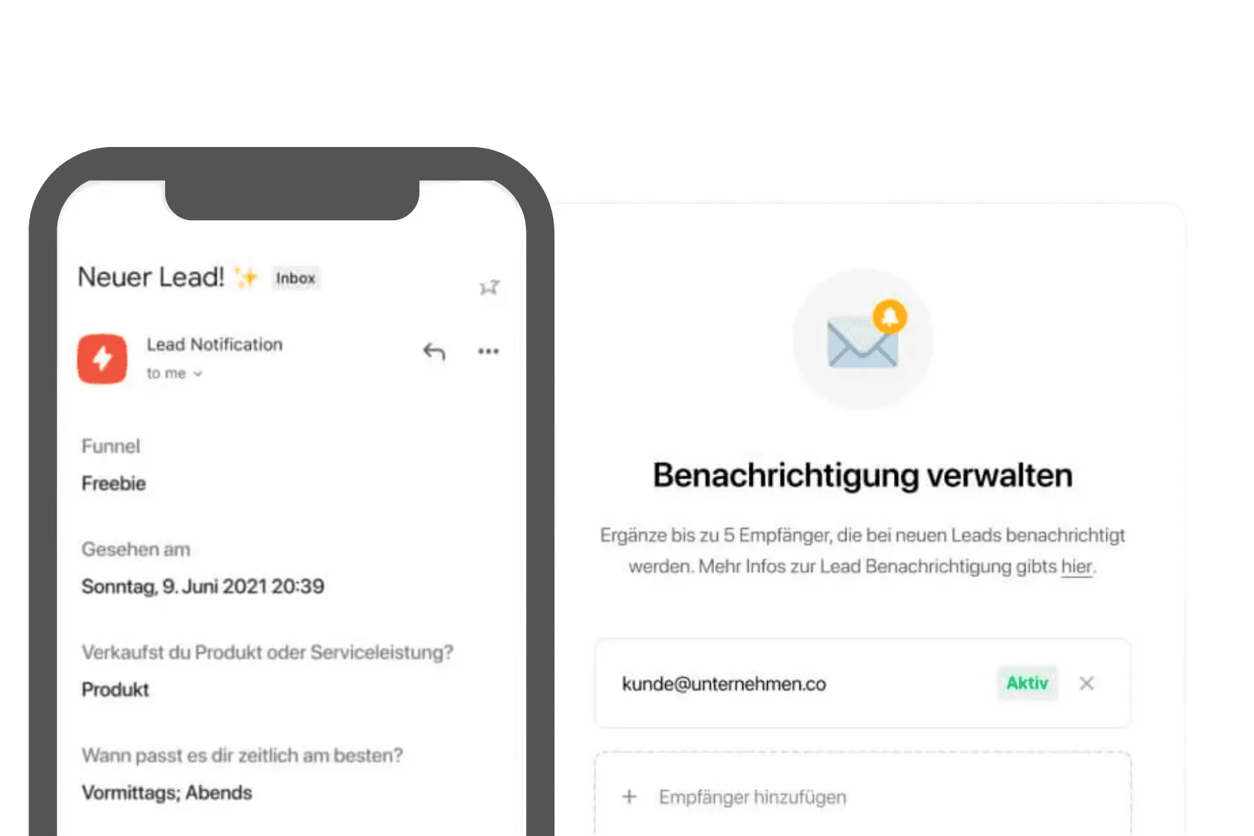 Anfrageformular auf einem Smartphone mit eingehender Nachricht